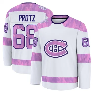 White Men's Owen Protz Premium Montreal Canadiens 2024 Hockey Fights Cancer Practice Jersey