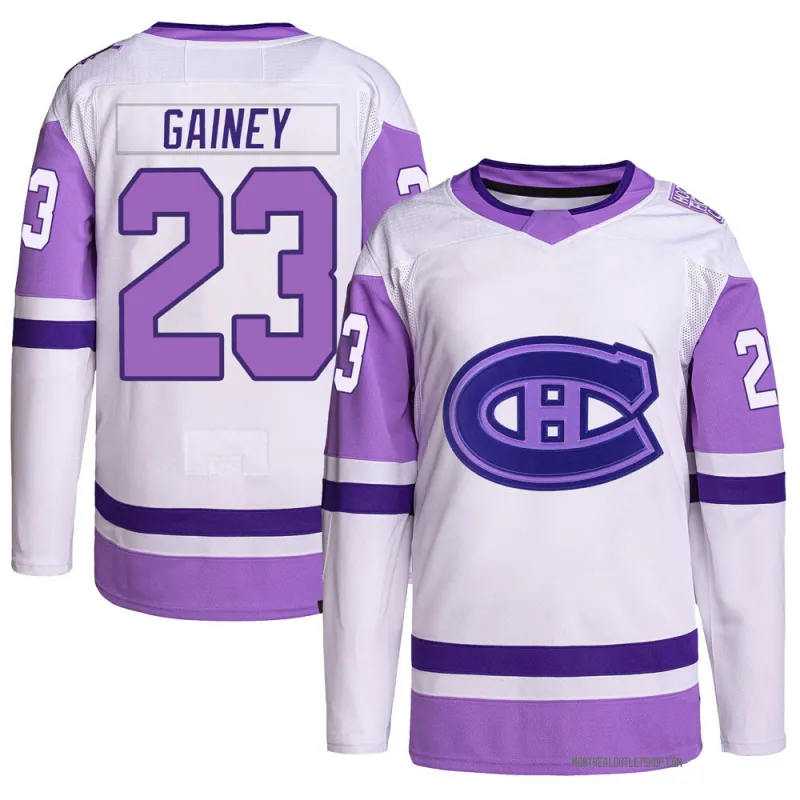 White/Purple Youth Bob Gainey Authentic Montreal Canadiens Hockey Fights Cancer Primegreen Jersey
