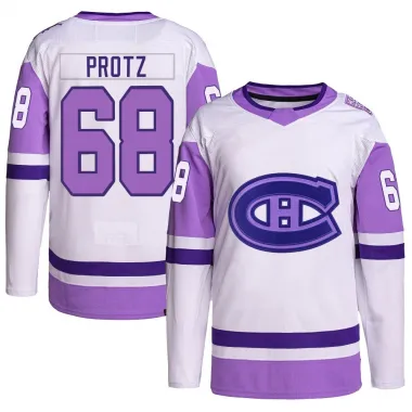 White/Purple Youth Owen Protz Authentic Montreal Canadiens Hockey Fights Cancer Primegreen Jersey